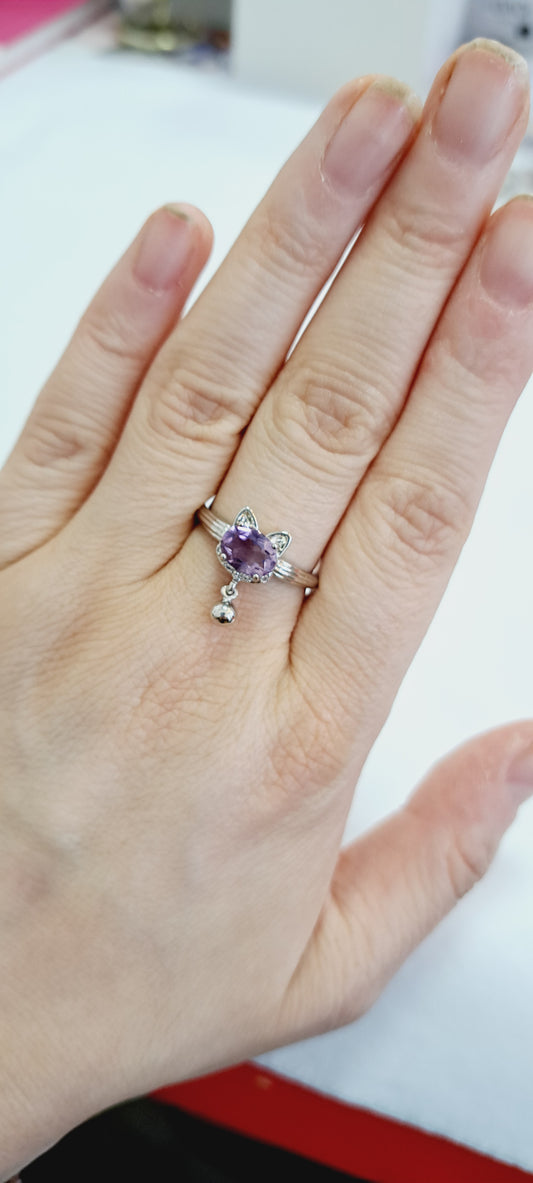 Amethyst cat adjustable ring