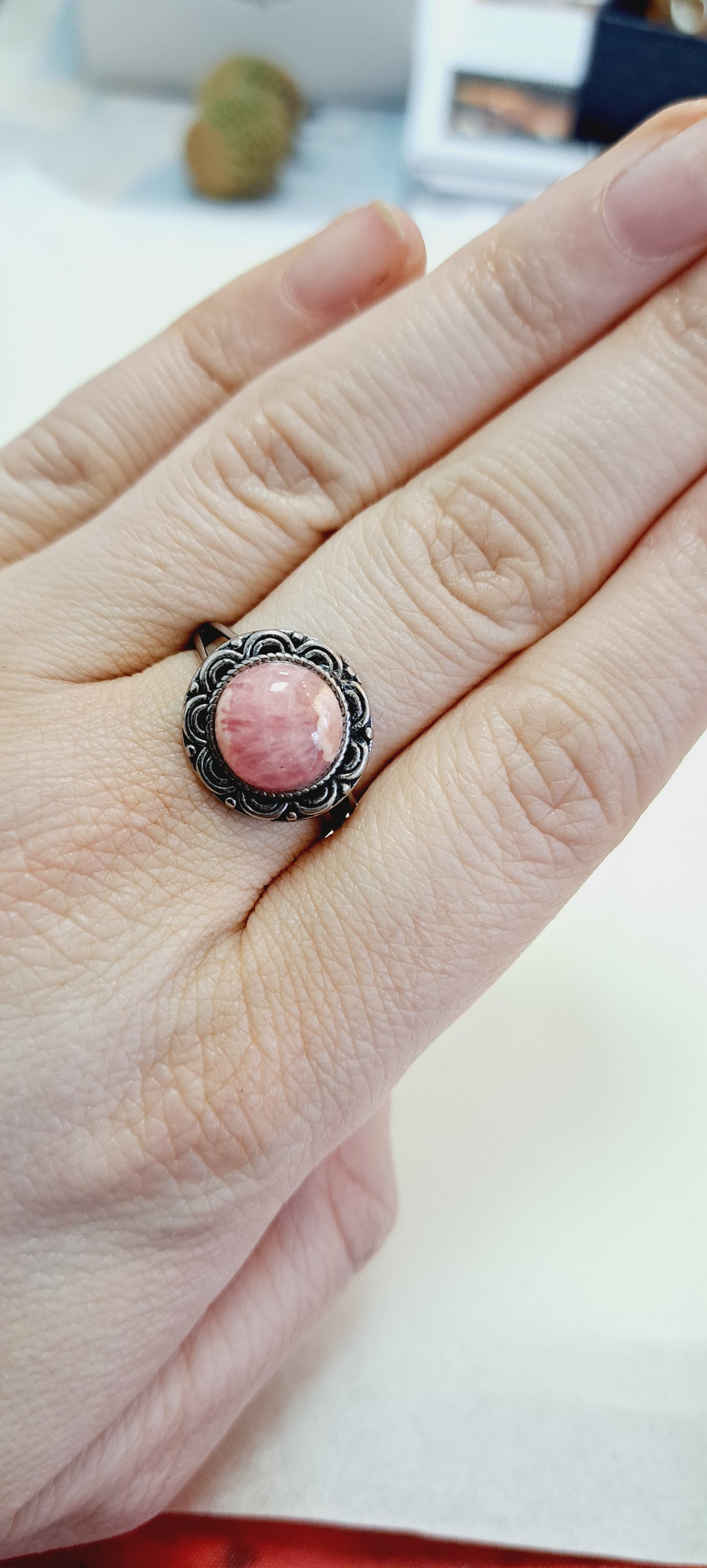 Rhodochrosite adjustable ring