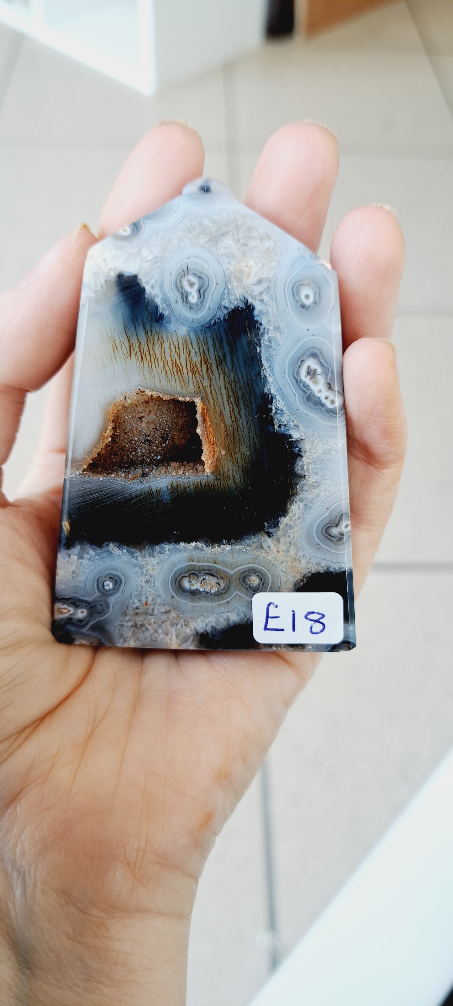 Druzy black agate tower