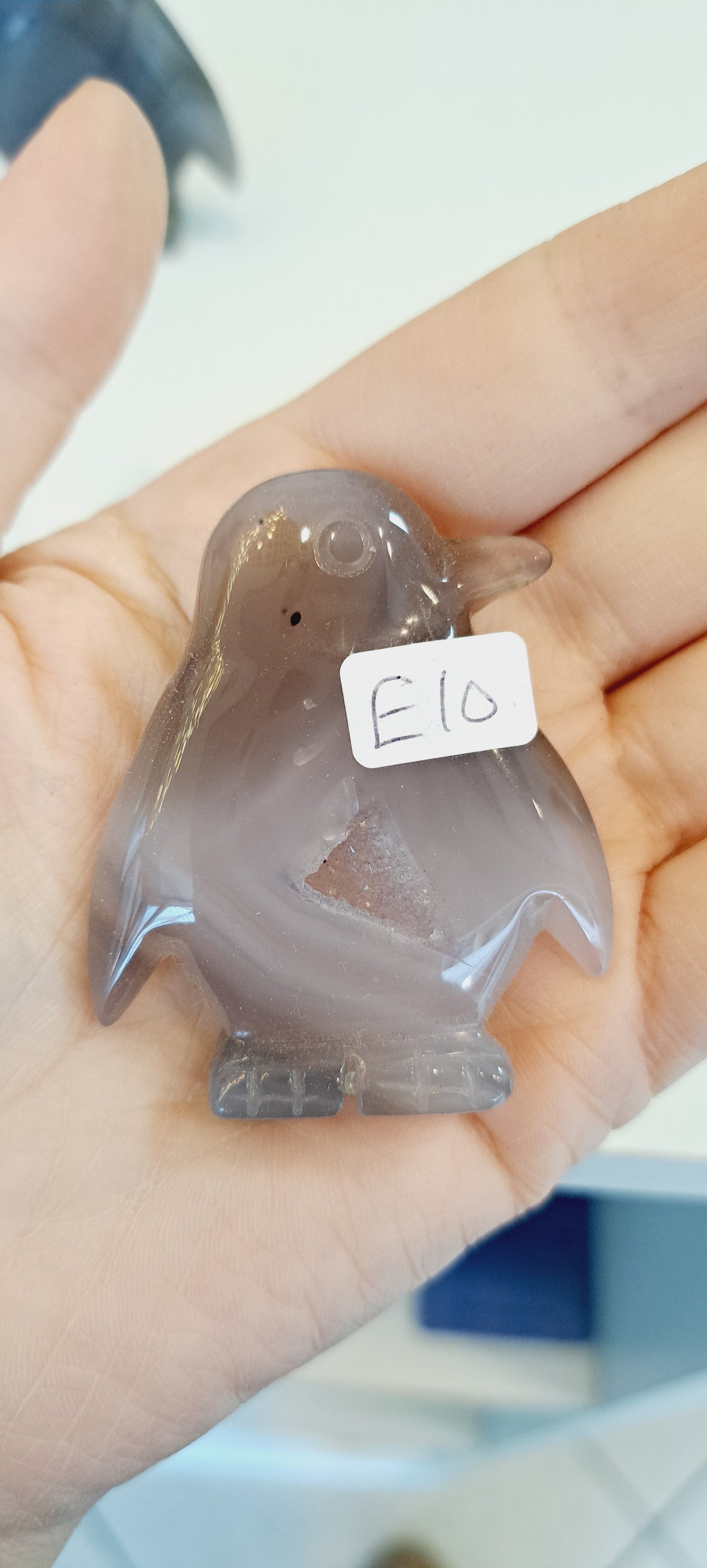 Grey druzy agate penguin