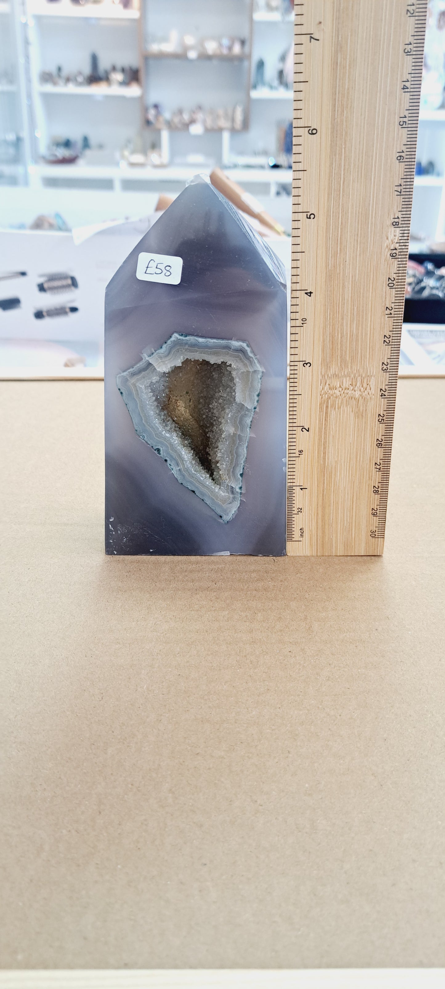 Chunky druzy grey agate tower