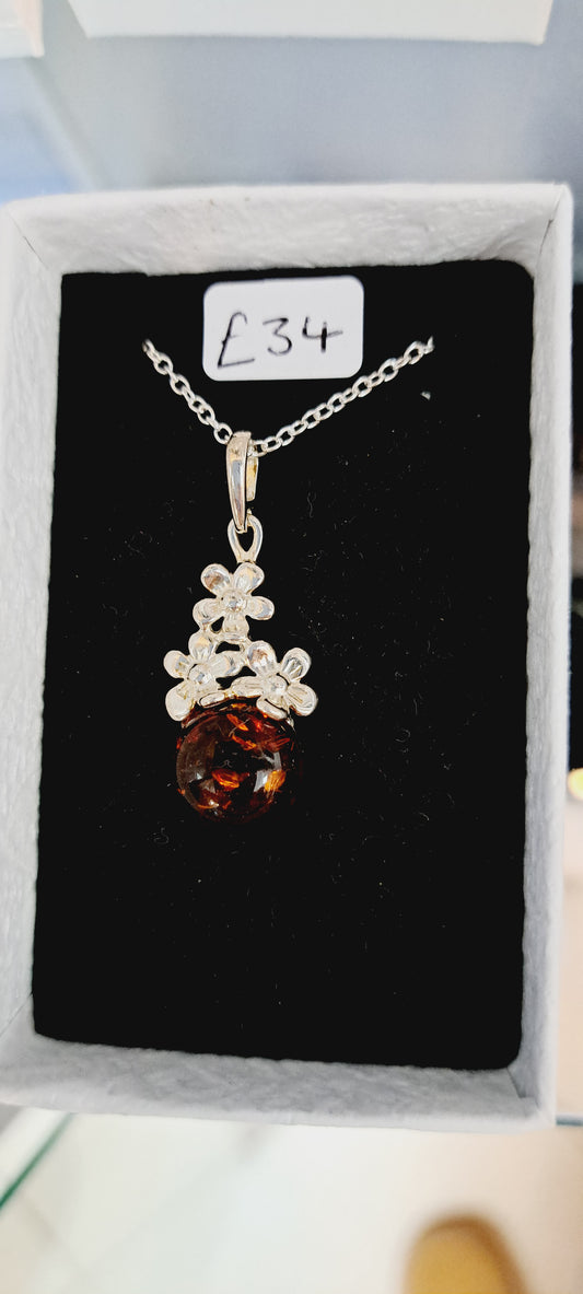 Sterling silver baltic amber necklace