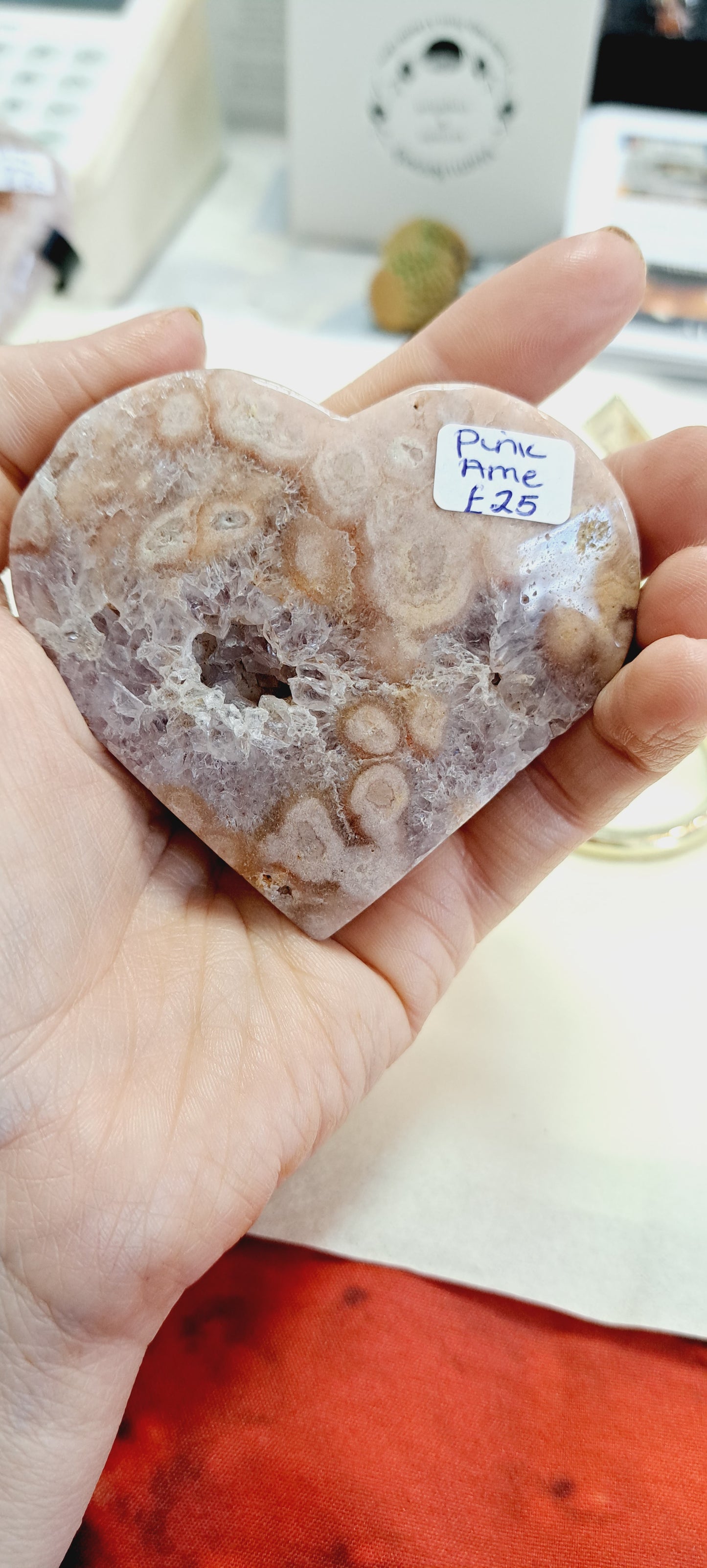 Pink amethyst heart with stand