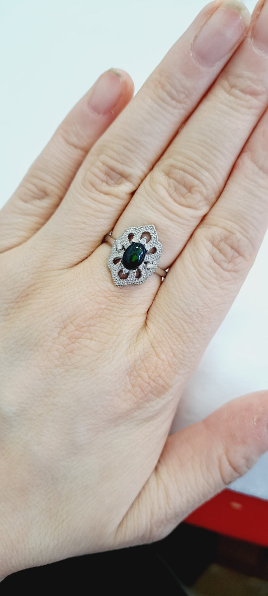 Black opal adjustable ring