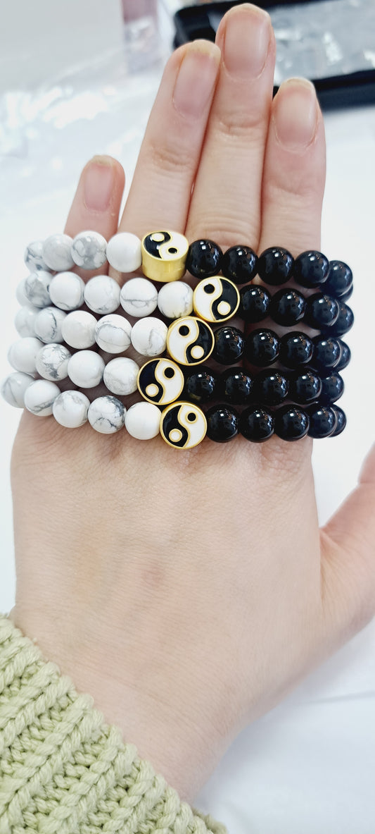 Ying yang bracelet howlite and obsidian
