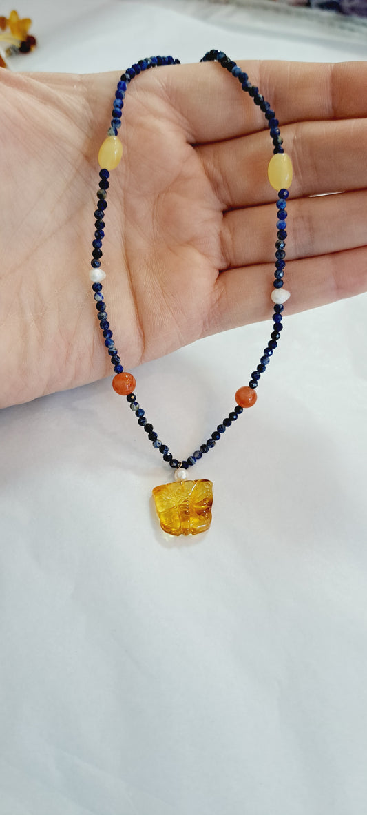 Baltic amber amd lapis Lazuli necklace