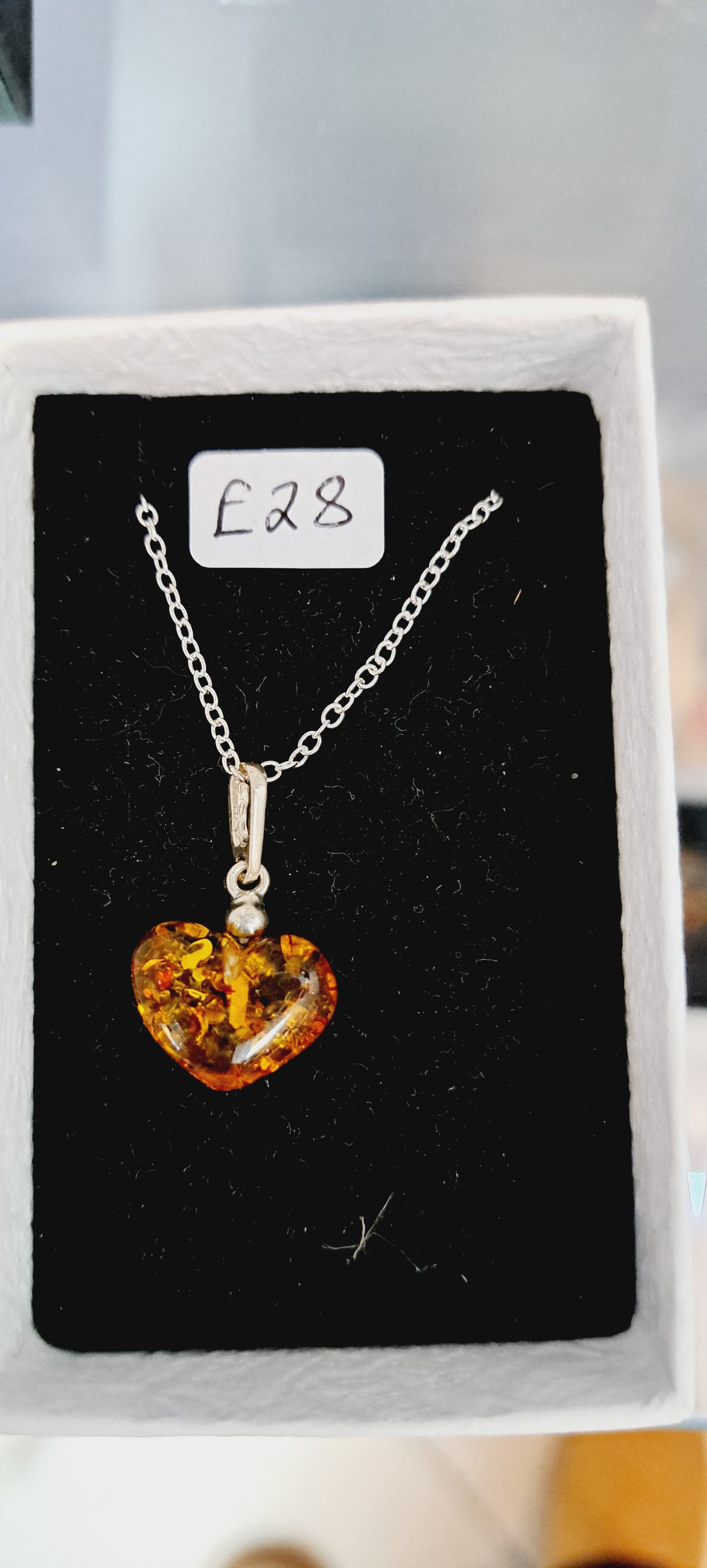 Sterling silver baltic amber heart necklace