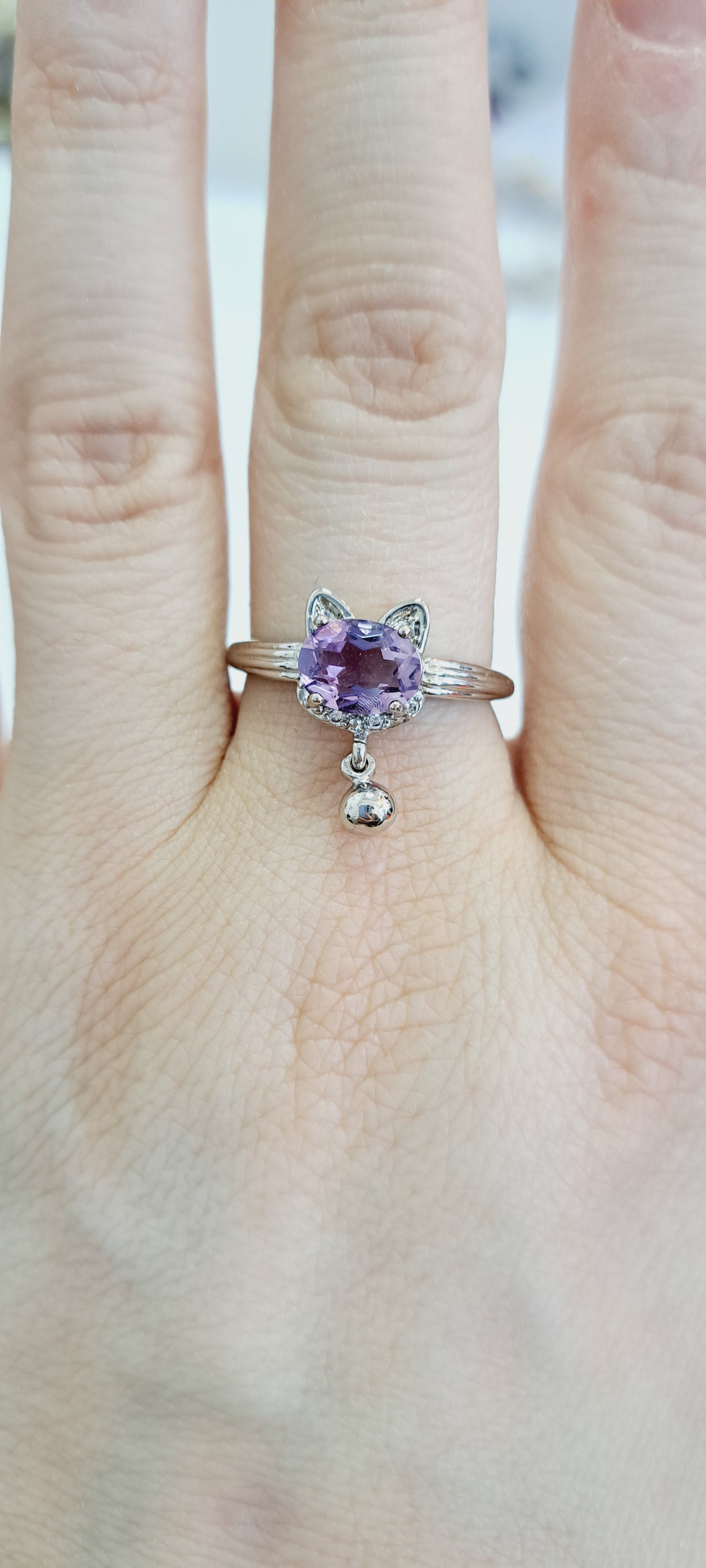 Amethyst cat adjustable ring
