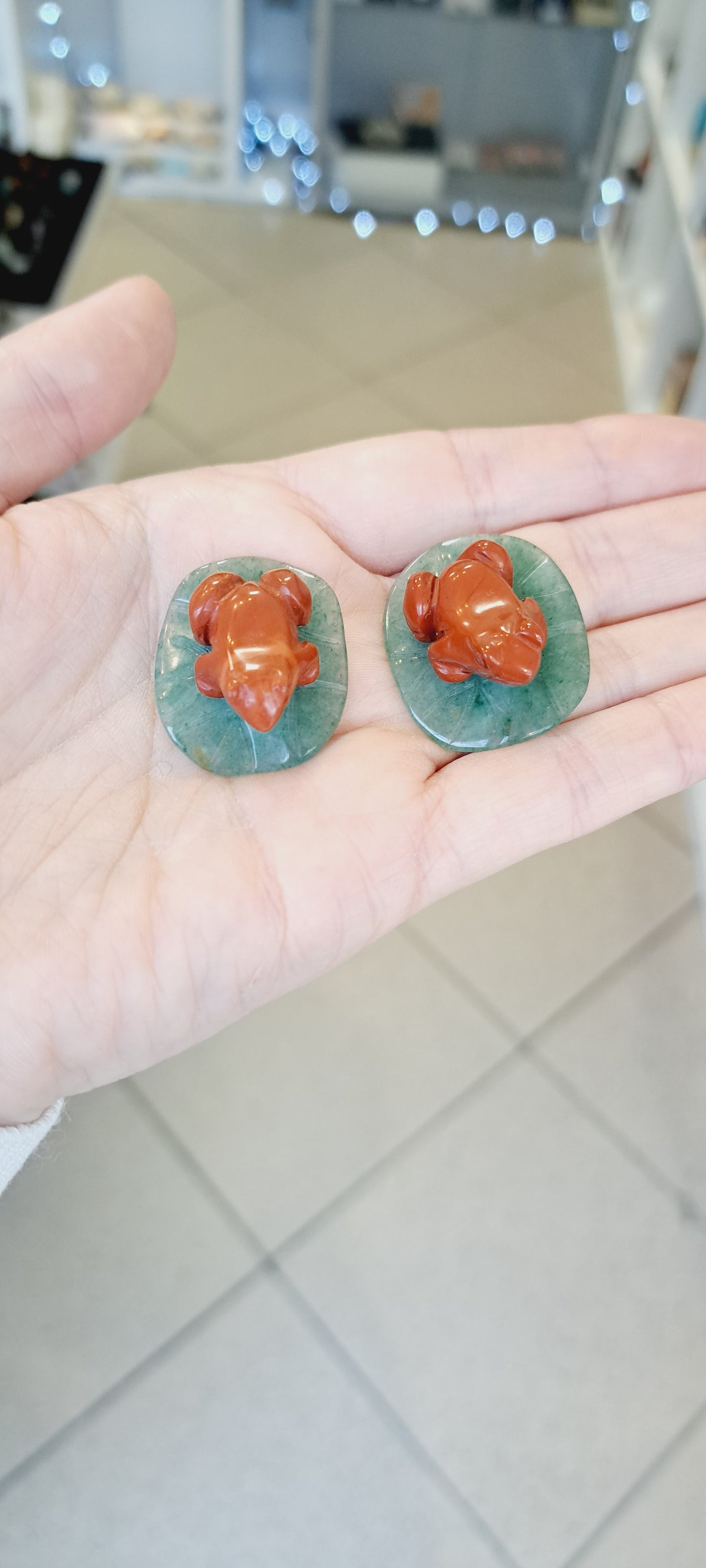 Red jasper frog on lily pad