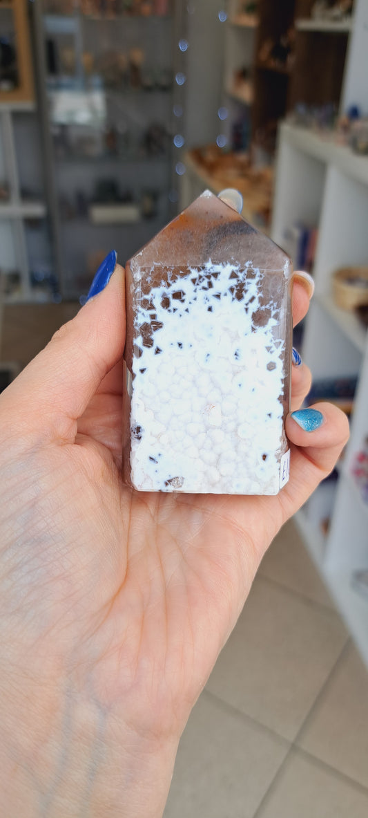 White druzy agate tower