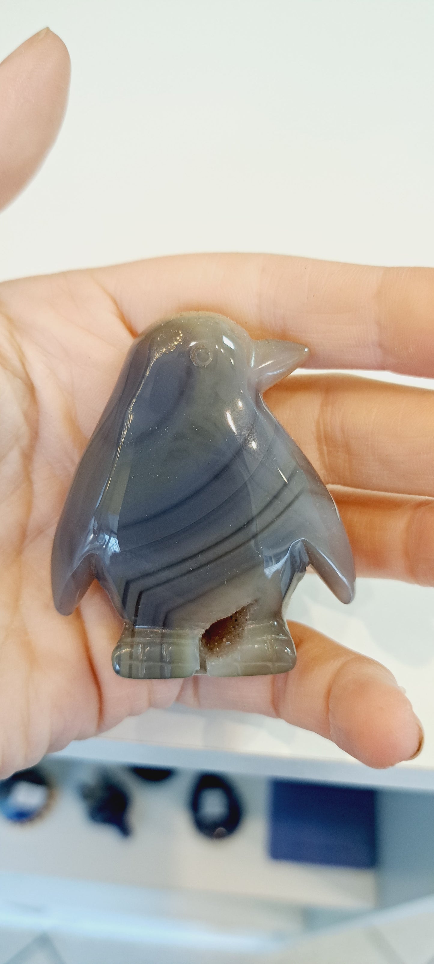 Grey druzy agate penguin