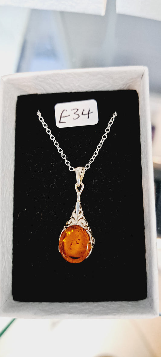 Sterling silver baltic amber necklace
