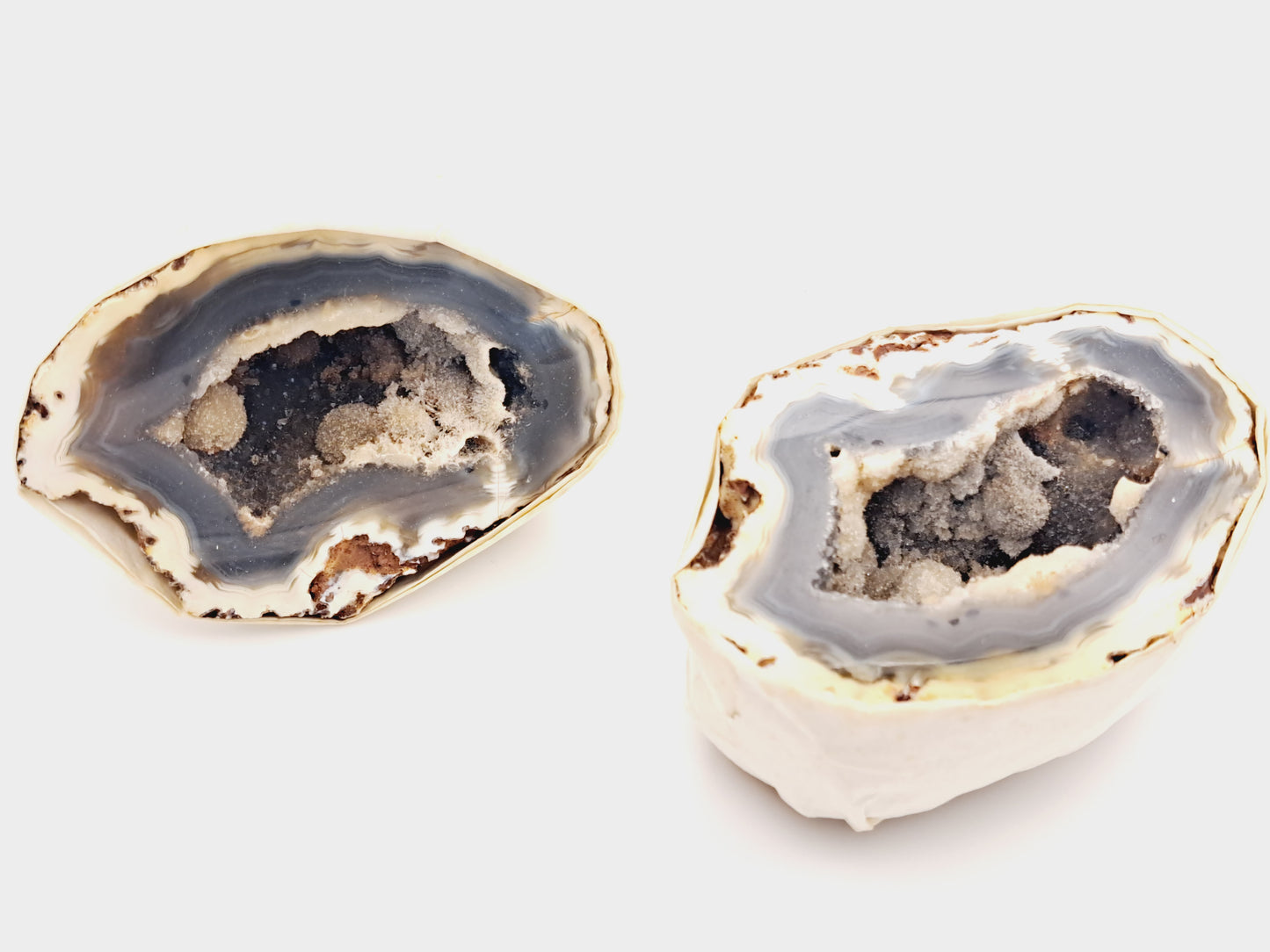 Natural agate geode pair