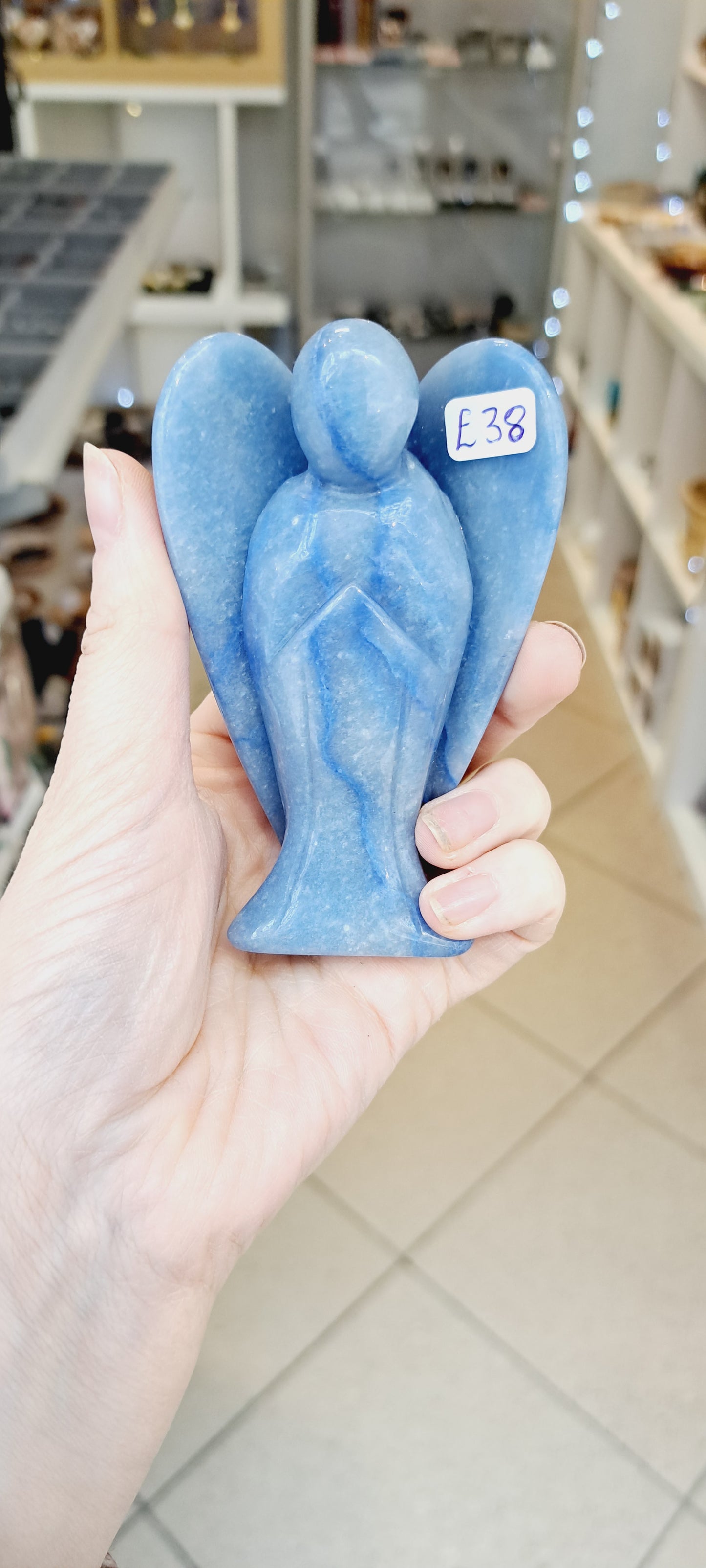 Large blue aventurine angel