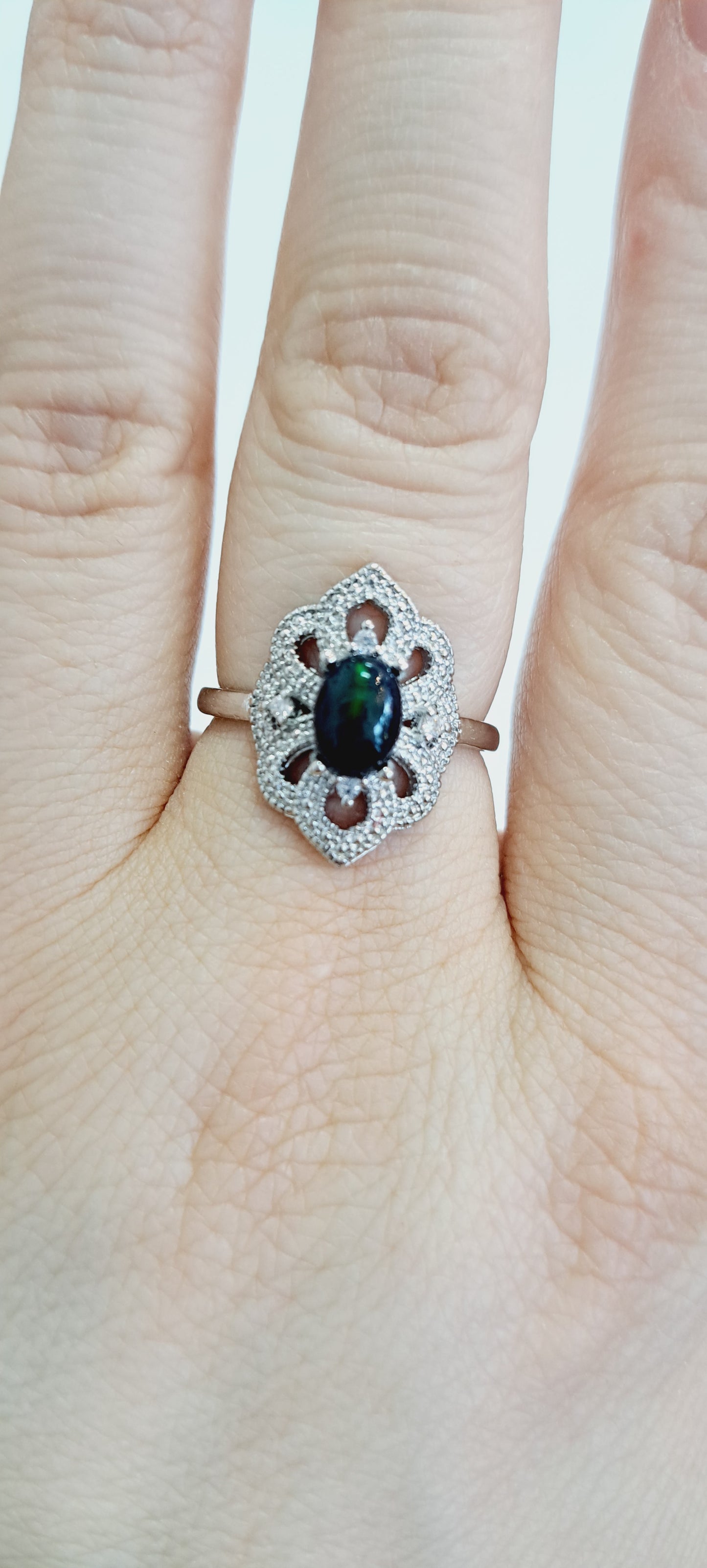 Black opal adjustable ring