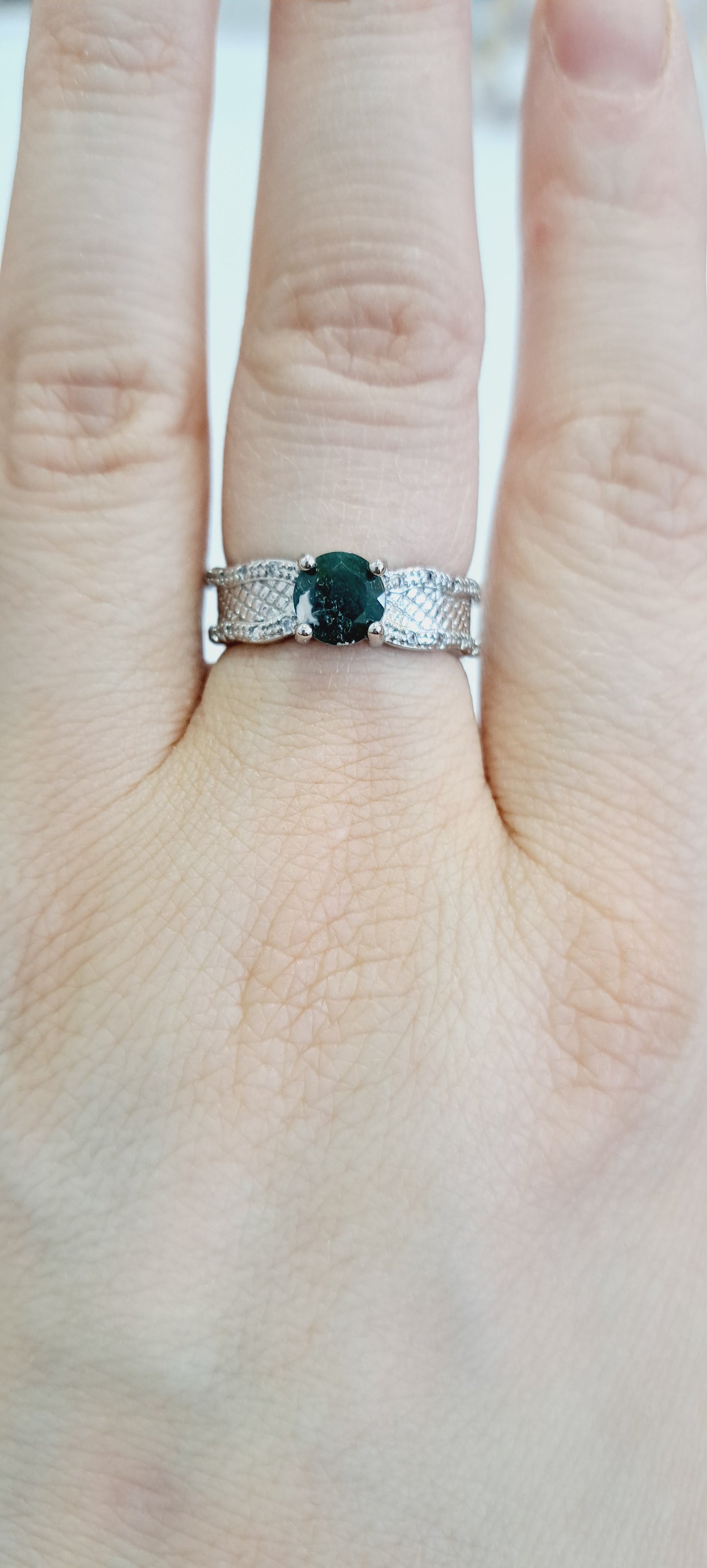 Moss agate adjustable ring