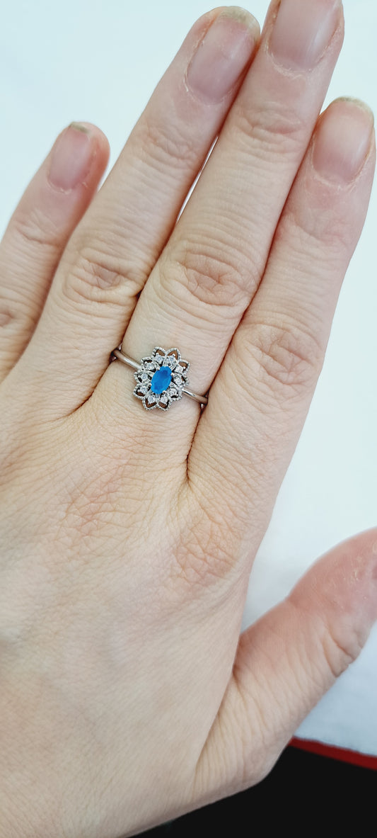 Blue Ethiopian opal adjustable ring