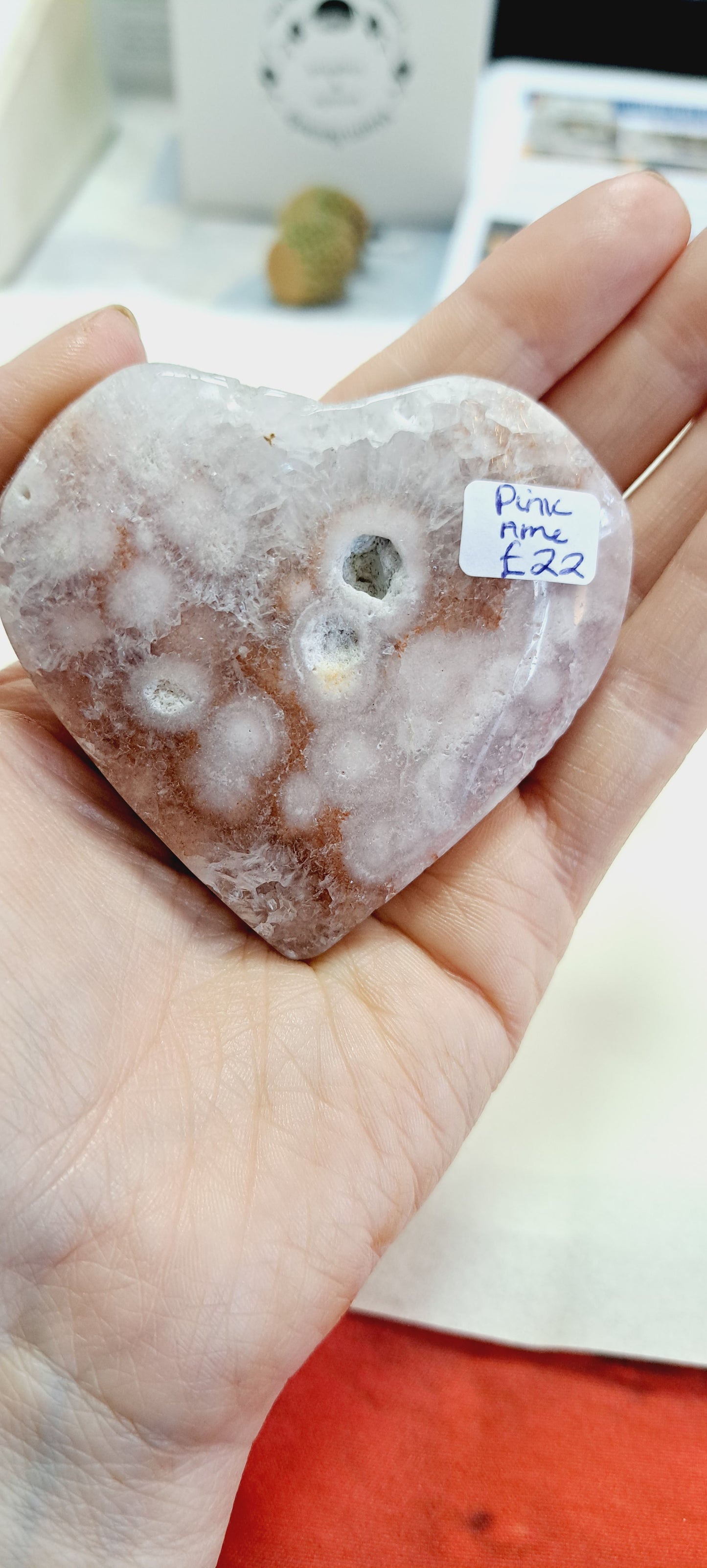 Pink amethyst heart with stand