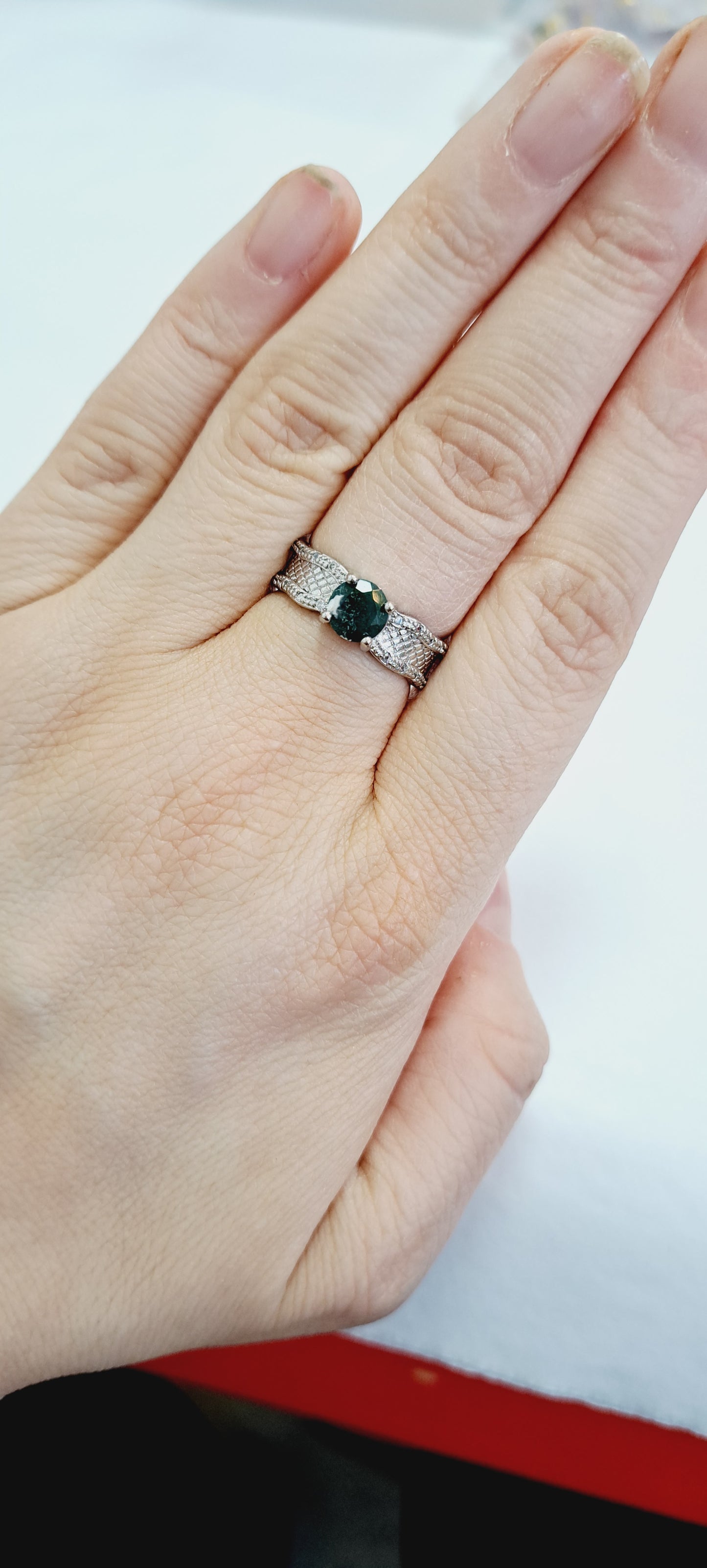 Moss agate adjustable ring