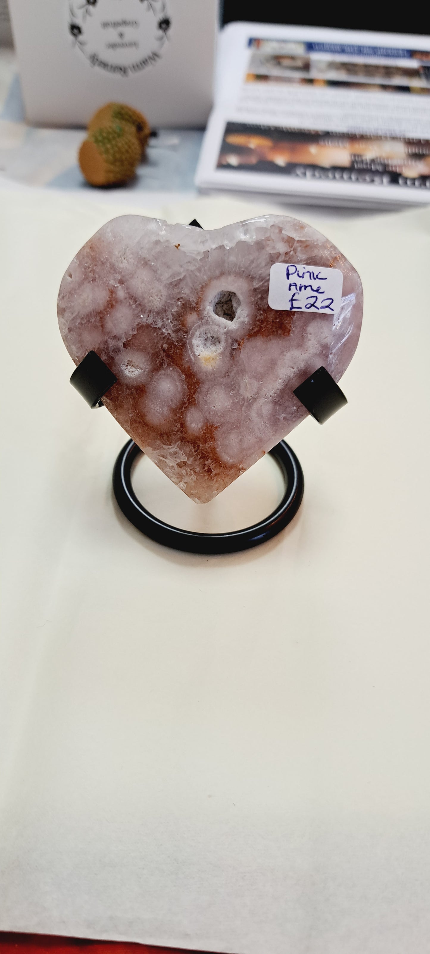 Pink amethyst heart with stand