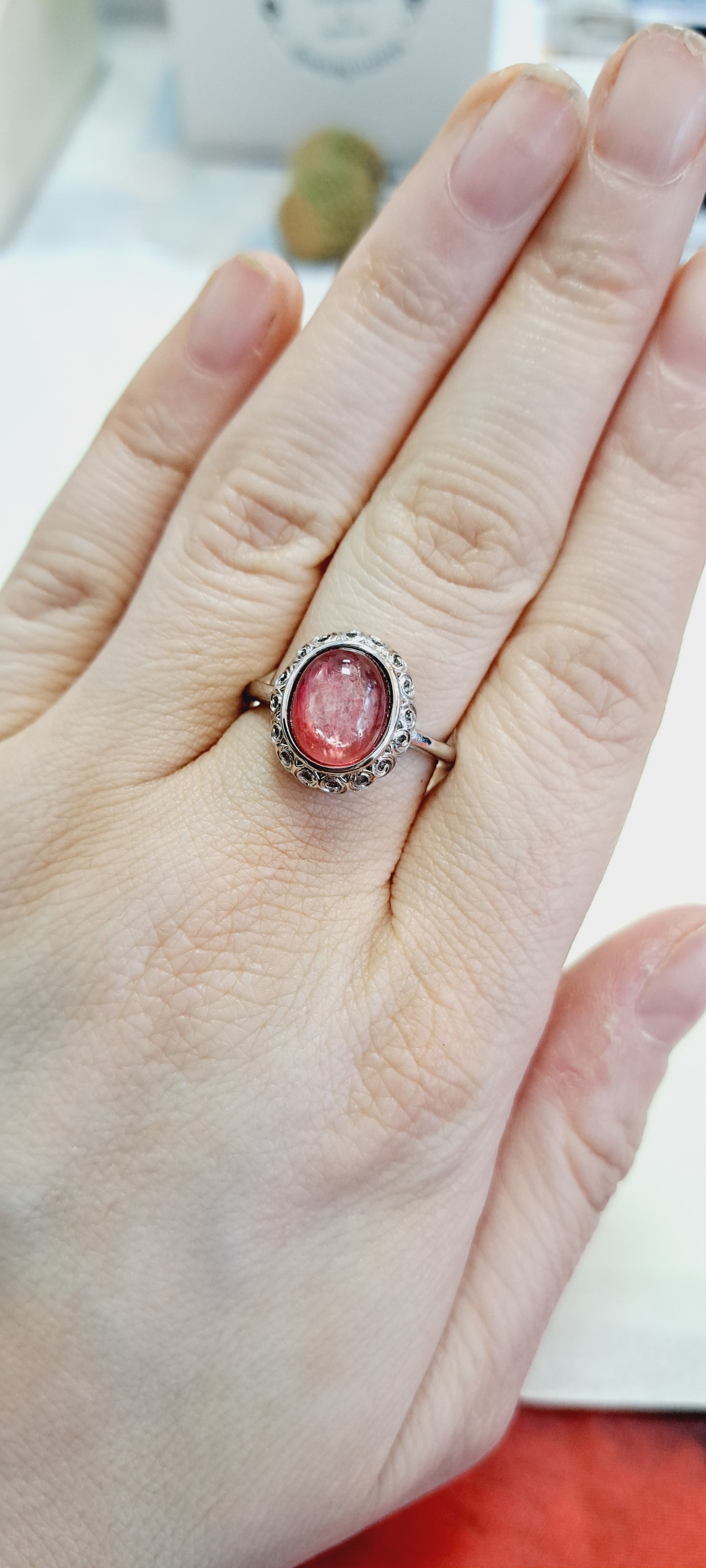 Pink mica adjustable ring