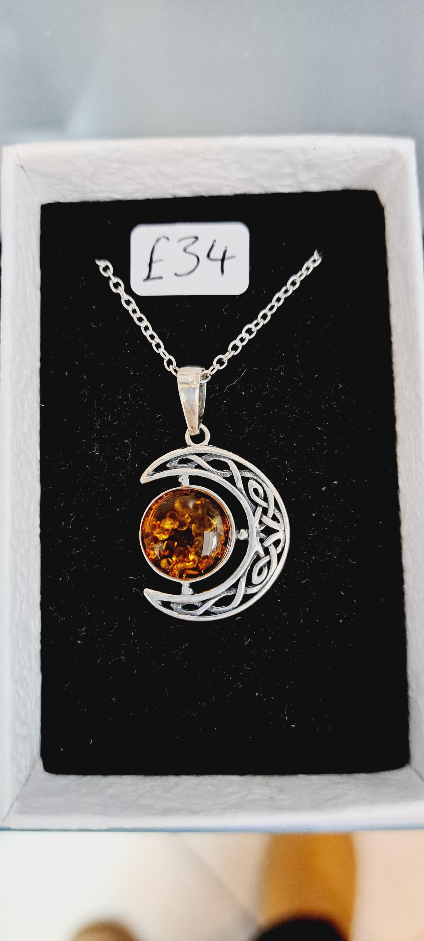 Sterling silver baltic amber crescent moon