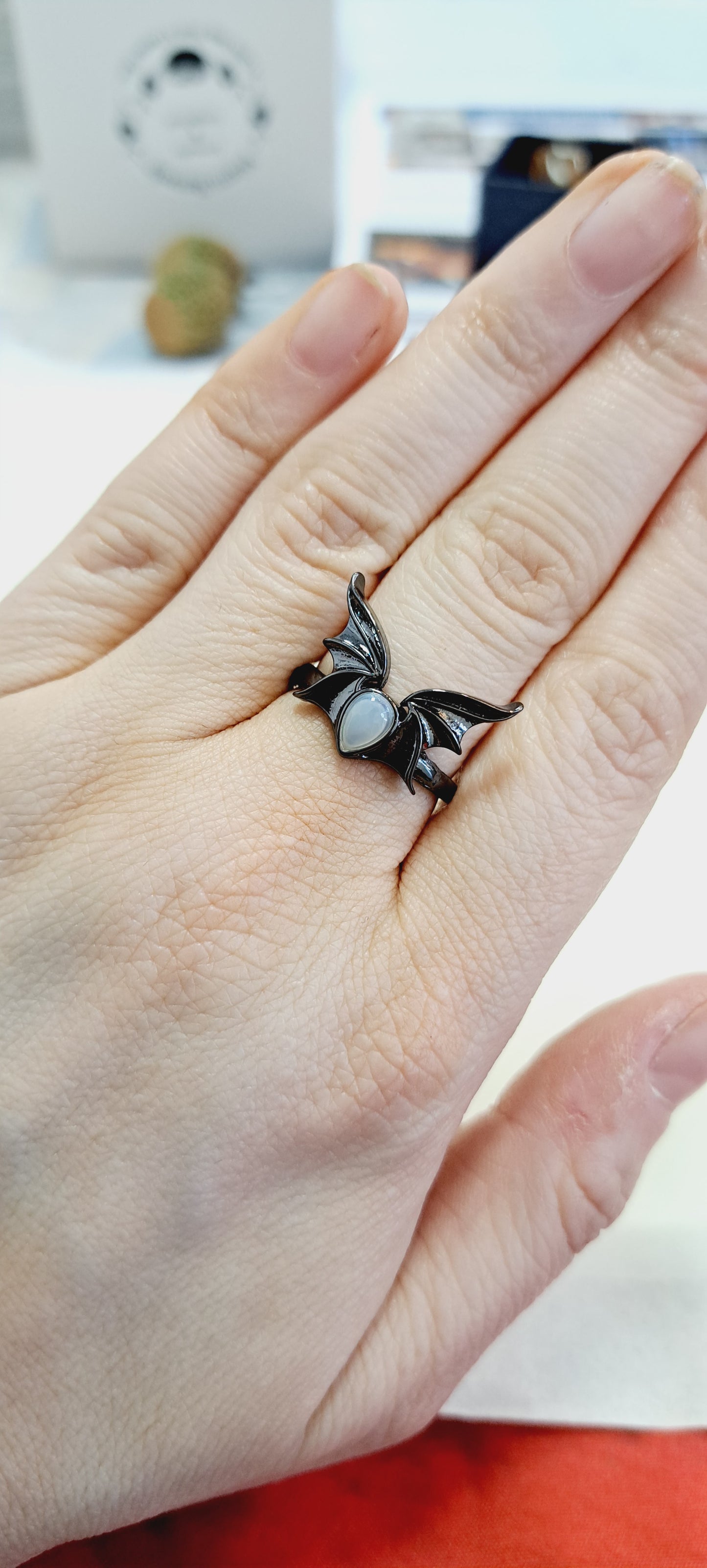 Moonstone adjustable bat ring