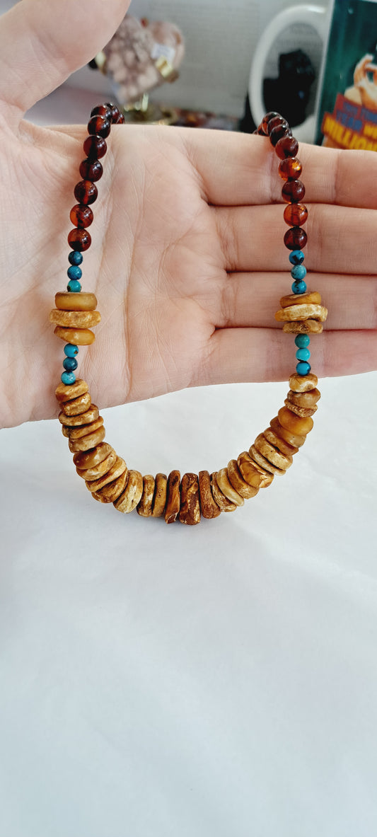 Baltic amber with turquoise beads necklace