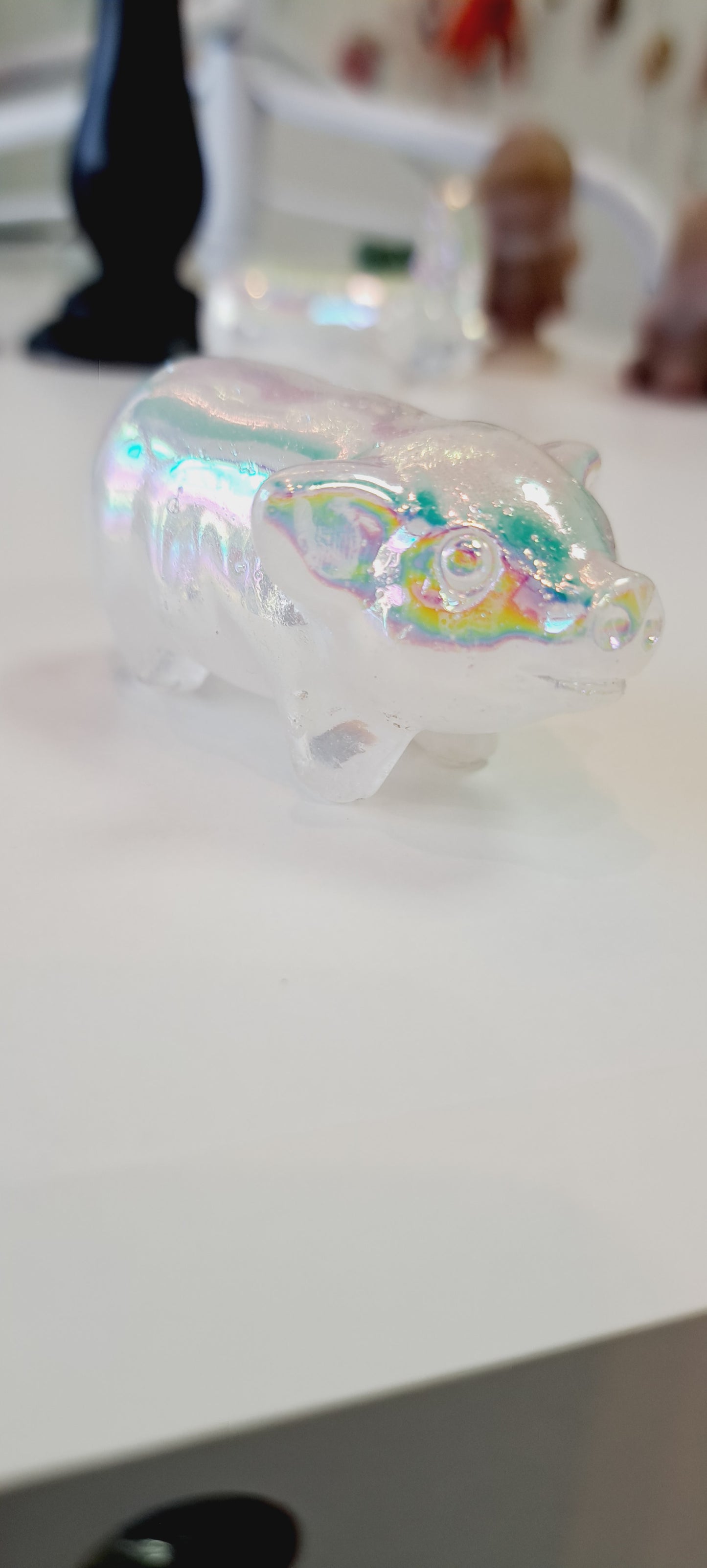 Aura clear quartz pig