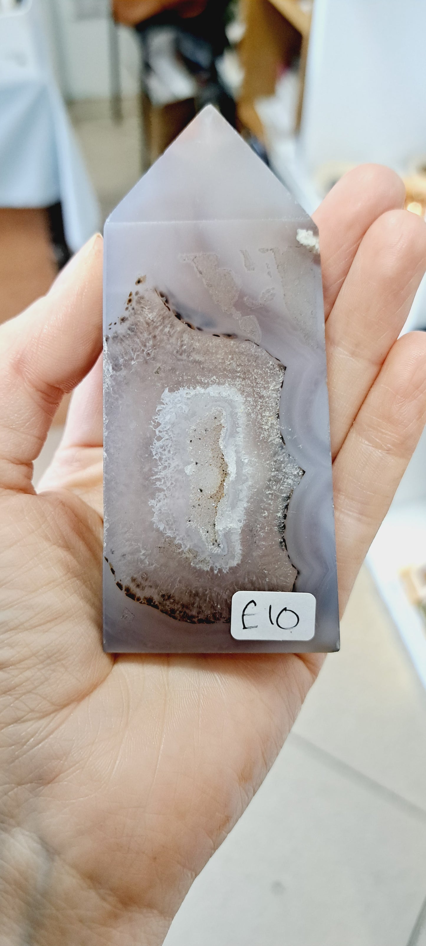 Druzy grey agate tower