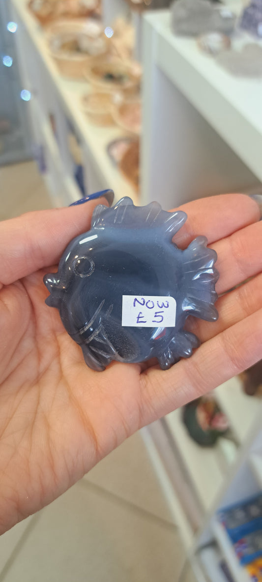 Grey druzy agate fish