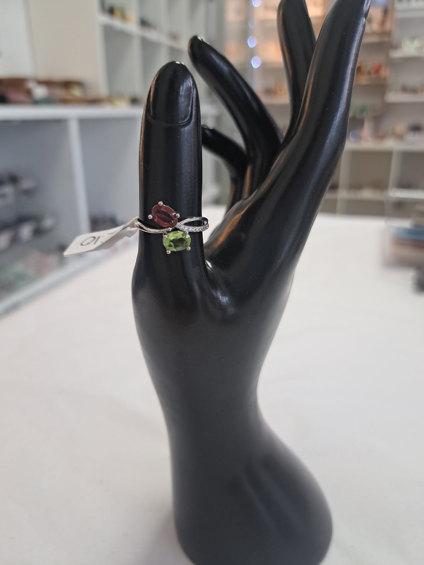 Garnet and peridot adjustable ring