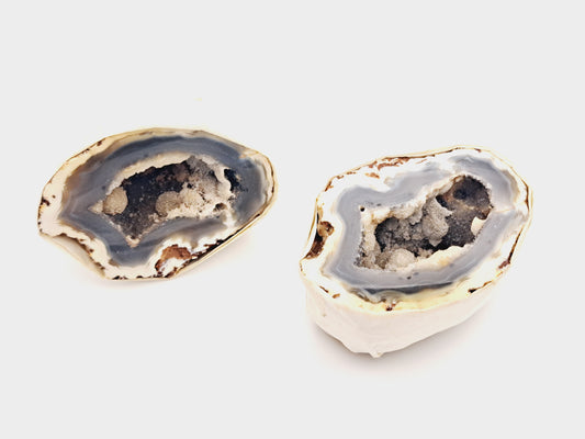 Natural agate geode pair