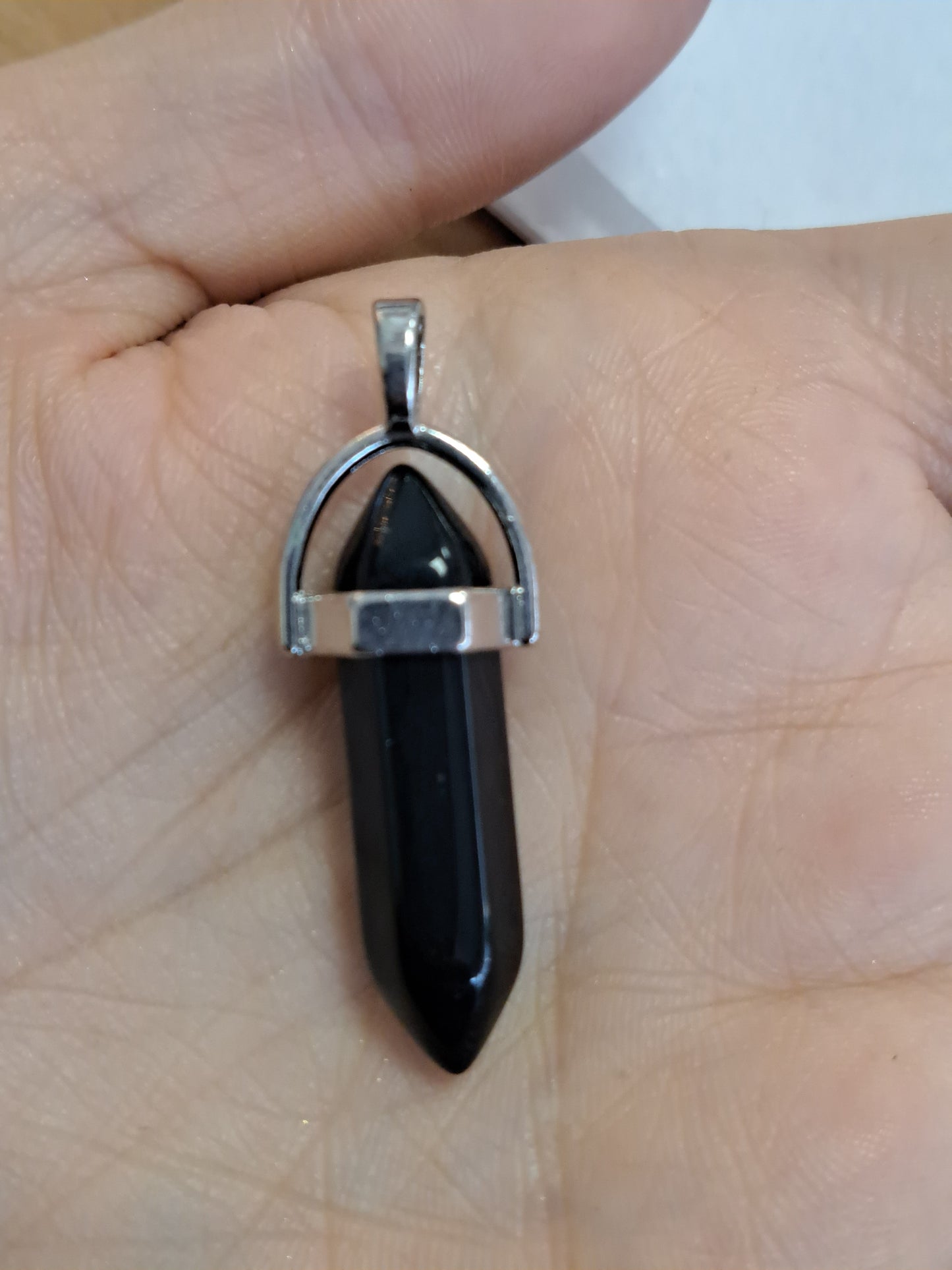 Black obsidian double point pendant