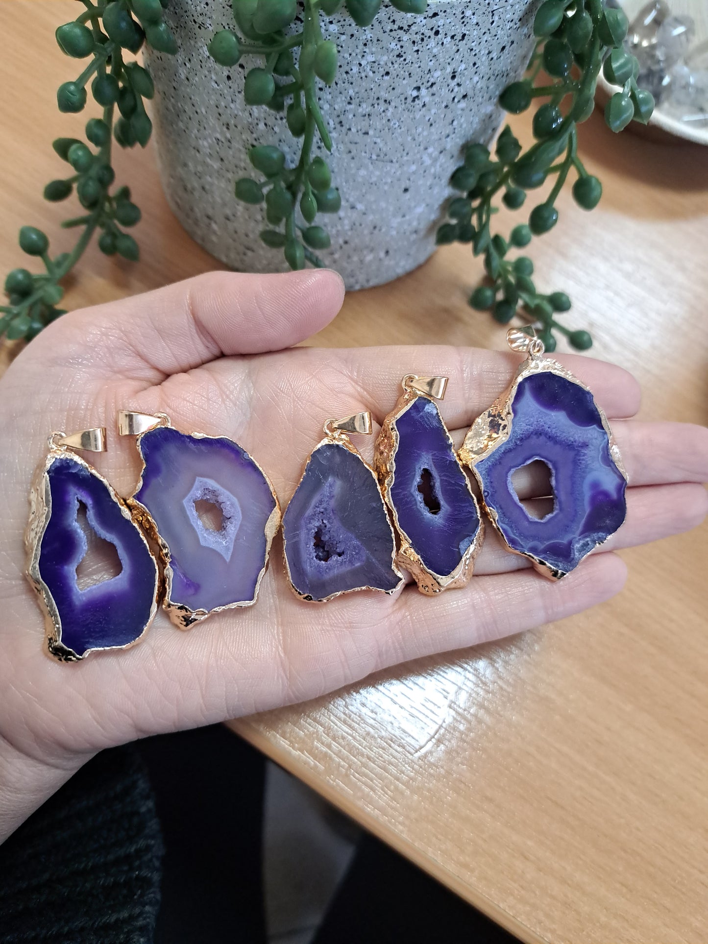 Dyed purple druzy agate pendant