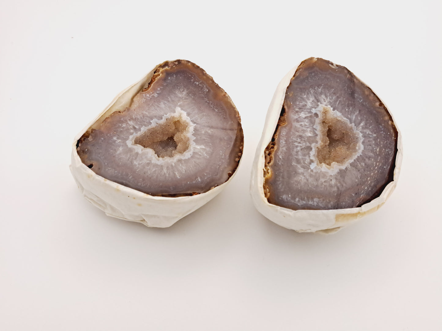 Natural agate geode pair