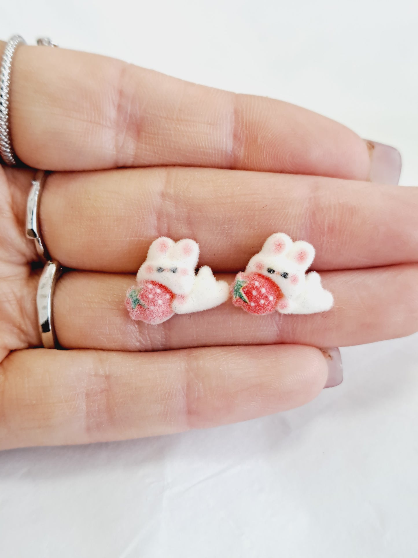 Bunny with strawberry earrings