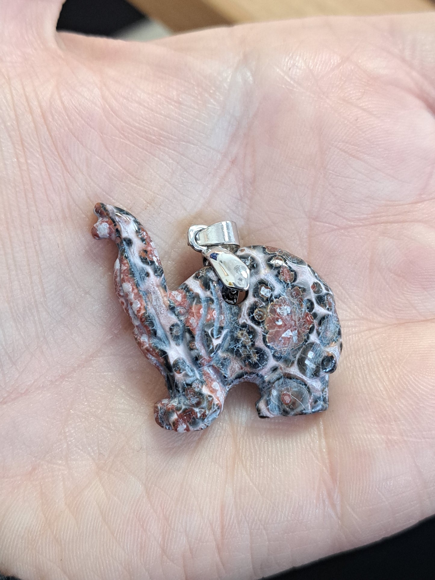 Leopard skin jasper elephant pendant