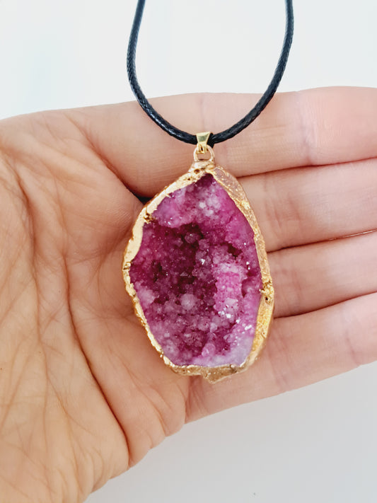 Dyed pink geode pendant