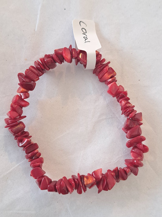 Red coral chip bracelet