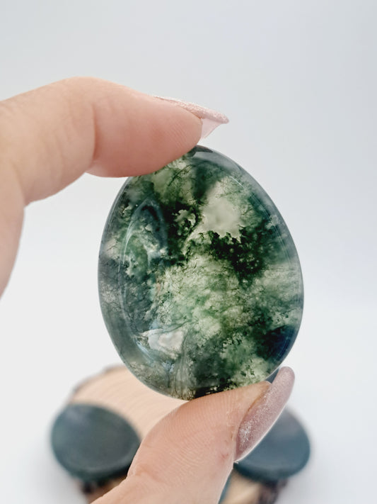 Moss agate worry stone