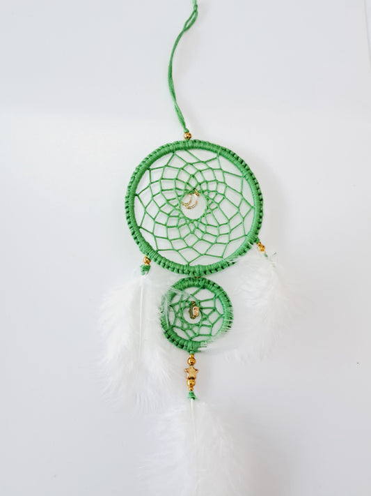 Green and white feather dreamcatcher